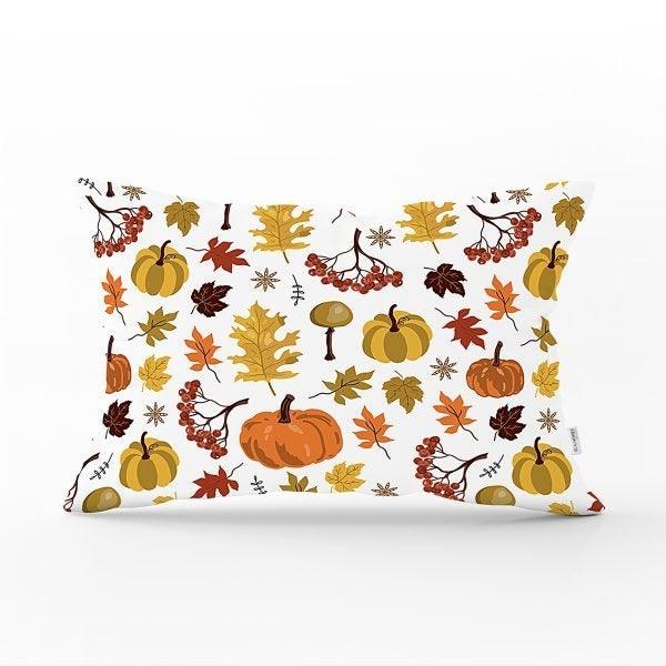 Fall Trend Pillow Cover|Rectangle Pumpkin Cushion Case|Orange Gray Green Pumpkin Throw Pillow|Farmhouse Style Thanksgiving Cushion Case