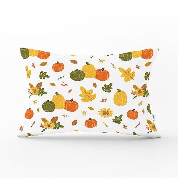 Fall Trend Pillow Cover|Rectangle Pumpkin Cushion Case|Orange Gray Green Pumpkin Throw Pillow|Farmhouse Style Thanksgiving Cushion Case