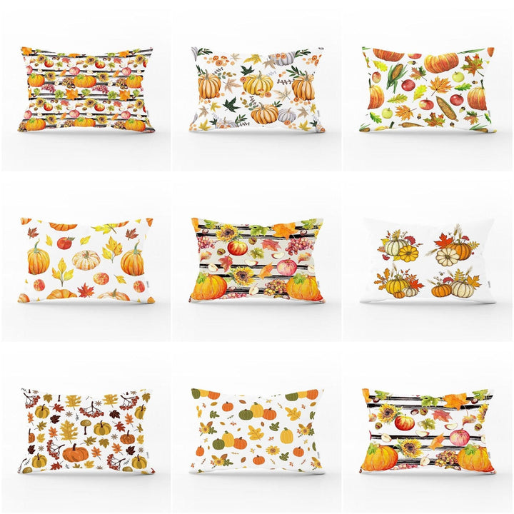 Fall Trend Pillow Cover|Rectangle Pumpkin Cushion Case|Orange Gray Green Pumpkin Throw Pillow|Farmhouse Style Thanksgiving Cushion Case