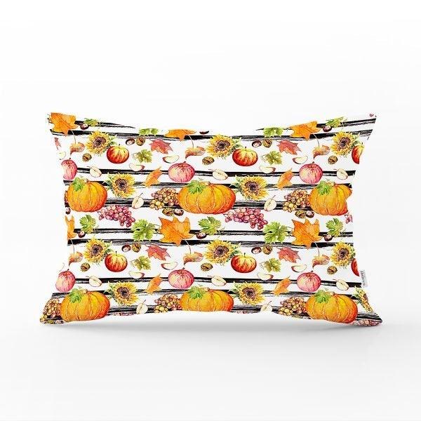 Fall Trend Pillow Cover|Rectangle Pumpkin Cushion Case|Orange Gray Green Pumpkin Throw Pillow|Farmhouse Style Thanksgiving Cushion Case