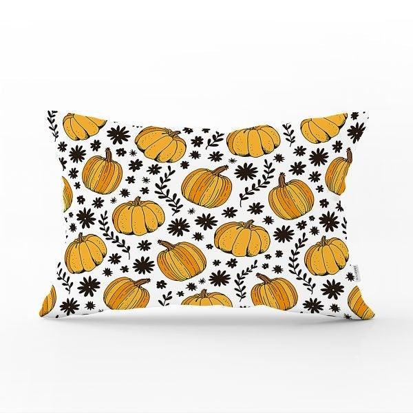 Fall Trend Pillow Cover|Rectangle Pumpkin Cushion Case|Yellow Orange Gray Pumpkin Throw Pillow|Farmhouse Style Thanksgiving Cushion Case