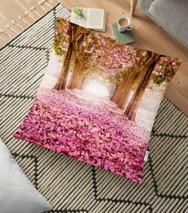 Fall Landscape Floor Pillow Cover|Autumn Floor Cushion Case|Floral Landscape Home Decor|Floor Cushion Cover|Digital Print Floor Cushion