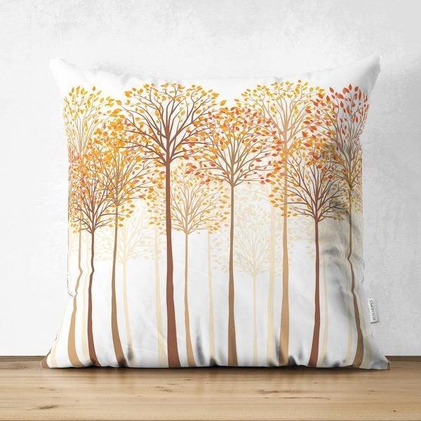 Fall Trend Pillow Cover|Pumpkin Suede Cushion Case|Checkered Gray Pumpkin Throw Pillow|Dry Leaves and Tree Pillow Case|Thanksgiving Pillow