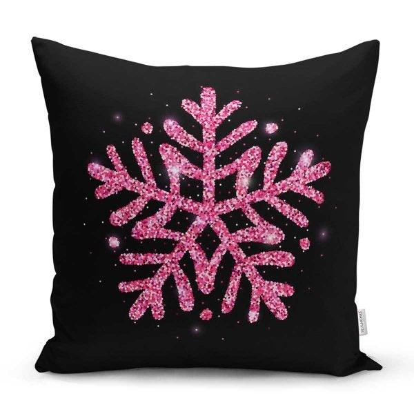 Snowflake Pillow Cover|Winter Home Decor|Winter Cushion Case|Housewarming Gift|Decorative Snowflake Throw Pillow|Pink Black Lumbar Pillow