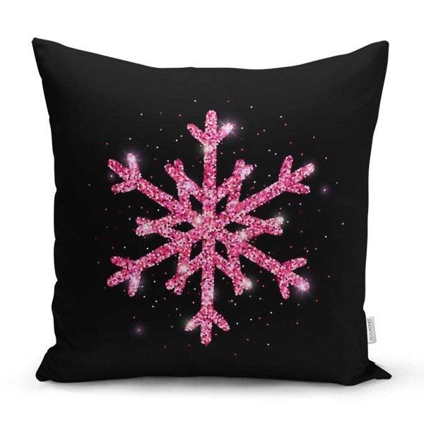 Snowflake Pillow Cover|Winter Home Decor|Winter Cushion Case|Housewarming Gift|Decorative Snowflake Throw Pillow|Pink Black Lumbar Pillow