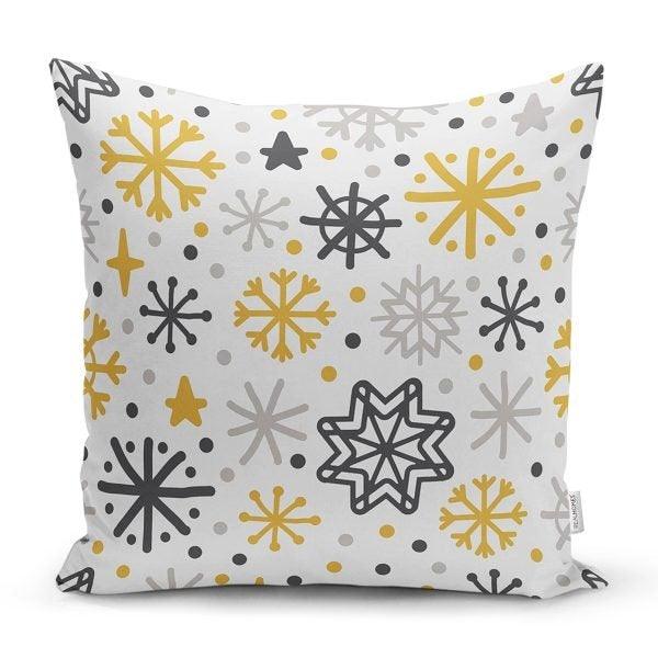 Snowflake Pillow Cover|Winter Home Decor|Winter Cushion Case|Housewarming Gift|Decorative Snowflake Throw Pillow|Gold White Lumbar Pillow