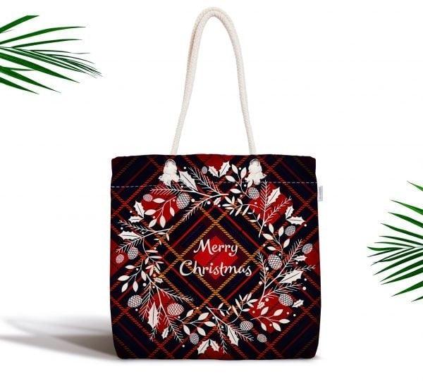 Christmas  Shoulder Bag|Merry Xmas Fabric Bag|Happy New Year Tote Bag|Xmas Tree Beach Bag|Winter Trend Weekender Bag|Gift Large Bag for Her