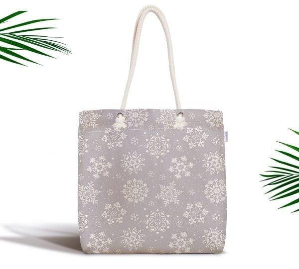 Snowflake Shoulder Bag|Ladies Fabric Hand Bag|Geometric Tote Bag|Winter Trend Hand Bag|Snowflake Weekender Bag|Gift for Her|Everyday Use Bag