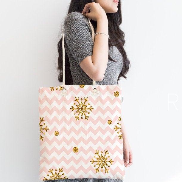 Snowflake Shoulder Bag|Ladies Fabric Hand Bag|Geometric Tote Bag|Winter Trend Hand Bag|Snowflake Weekender Bag|Gift for Her|Everyday Use Bag