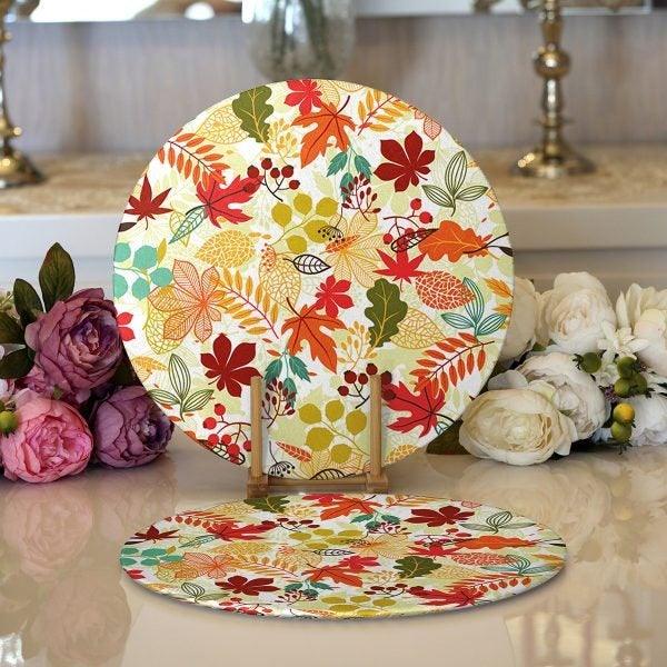 Fall Trend Placemat|Set of 2 Pumpkin Supla Table Mat|Floral Pumpkin Round American Service Dining Underplate|Farmhouse Style Autumn Coasters