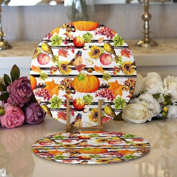 Fall Trend Placemat|Set of 2 Pumpkin Supla Table Mat|Floral Pumpkin Round American Service Dining Underplate|Farmhouse Style Autumn Coasters