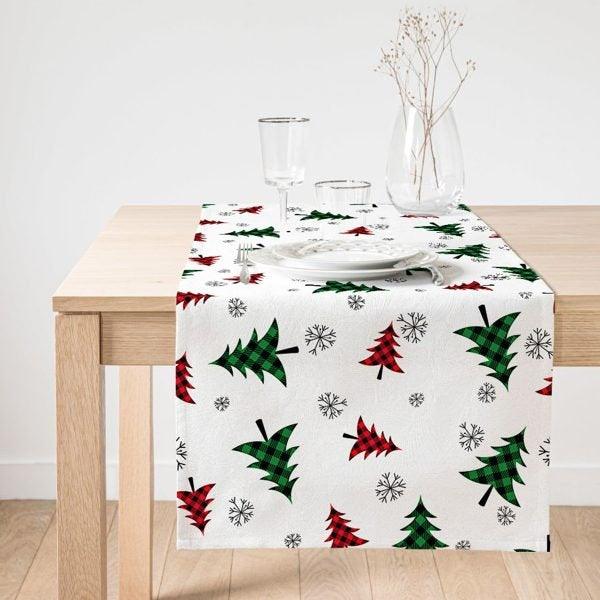 Christmas Table Runner|High Quality Xmas Tree Table Runner|Pine Tree Home Decor|Farmhouse Style Table Decor|Checkered Xmas Tree Tablecloth