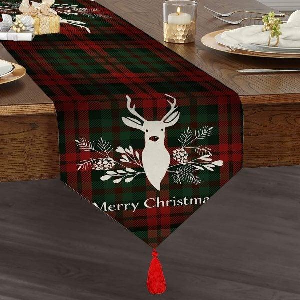 Christmas Table Runner|High Quality Triangle Chenille Table Runner|Merry Christmas Tabletop|Xmas Deer Print Table Runner|Winter Trend Runner