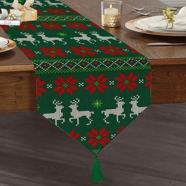 Christmas Table Runner|High Quality Triangle Chenille Table Runner|Merry Christmas Tabletop|Xmas Deer Print Table Runner|Winter Trend Runner