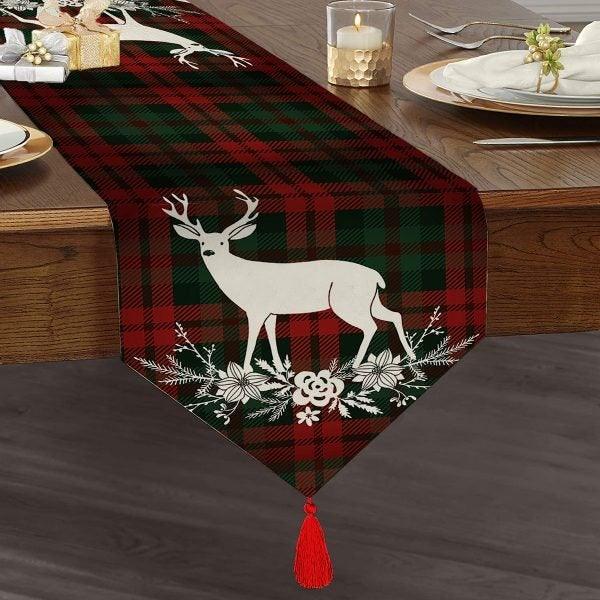 Christmas Table Runner|High Quality Triangle Chenille Table Runner|Merry Christmas Tabletop|Xmas Deer Print Table Runner|Winter Trend Runner