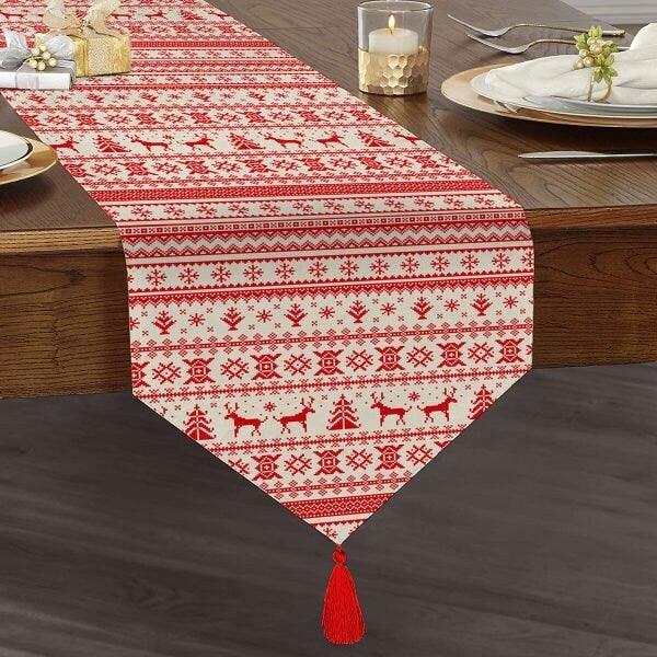 Christmas Table Runner|High Quality Triangle Chenille Table Runner|Merry Christmas Tabletop|Xmas Deer Print Table Runner|Winter Trend Runner