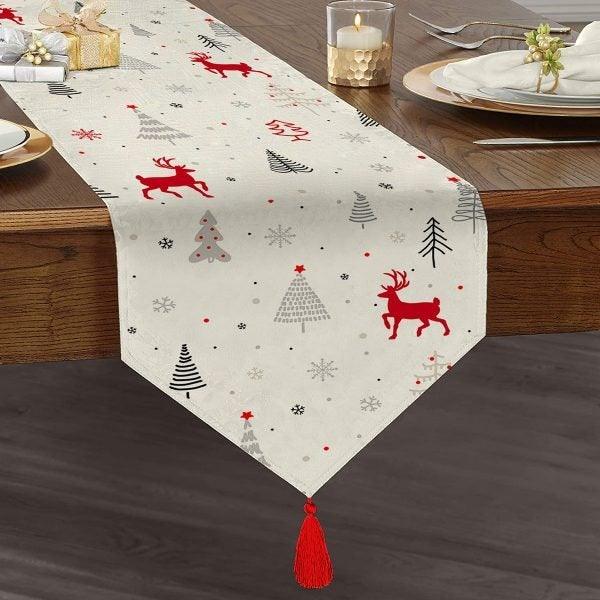 Christmas Table Runner|High Quality Triangle Chenille Table Runner|Merry Christmas Tabletop|Xmas Deer Print Table Runner|Winter Trend Runner