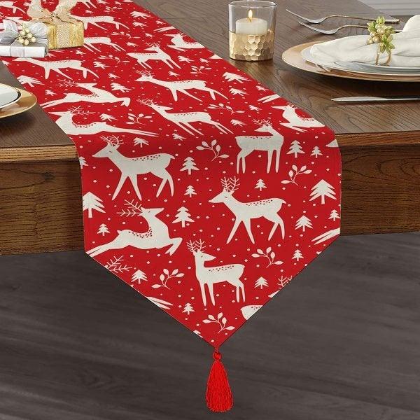 Christmas Table Runner|High Quality Triangle Chenille Table Runner|Red White Christmas Decor|Xmas Deer Table Runner|Winter Trend Table Top