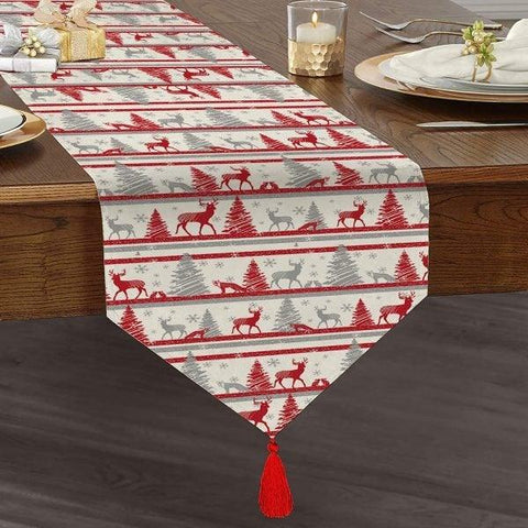 Christmas Table Runner|High Quality Triangle Chenille Table Runner|Red White Christmas Decor|Xmas Deer Table Runner|Winter Trend Table Top