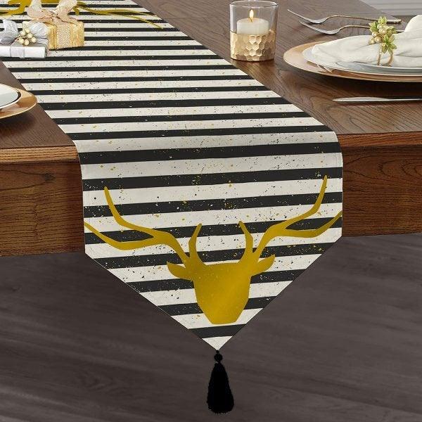 Christmas Table Runner|High Quality Triangle Chenille Table Runner|Merry Christmas Tabletop|Xmas Deer Print Table Runner|Winter Trend Runner