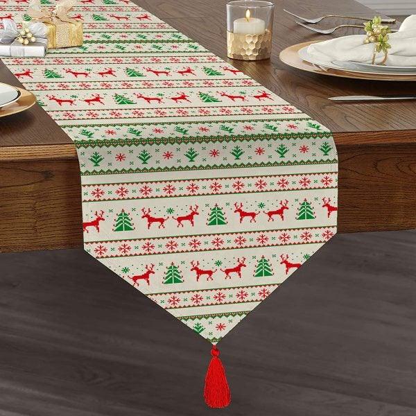 Christmas Table Runner|High Quality Triangle Chenille Table Runner|Merry Christmas Tabletop|Xmas Design Table Runner|Winter Trend Runner