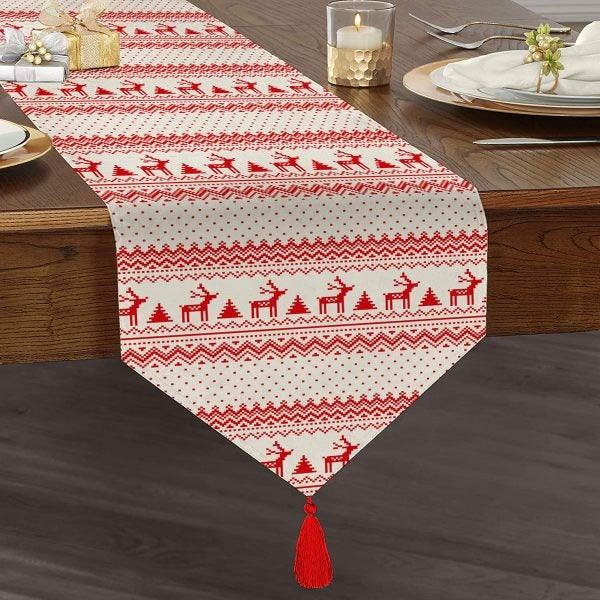 Christmas Table Runner|High Quality Triangle Chenille Table Runner|Merry Christmas Tabletop|Xmas Design Table Runner|Winter Trend Runner