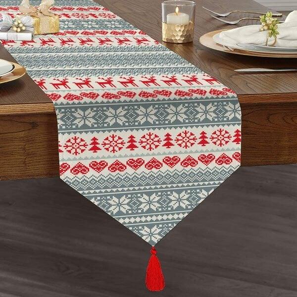 Christmas Table Runner|High Quality Triangle Chenille Table Runner|Merry Christmas Tabletop|Xmas Themed Table Runner|Winter Trend Runner