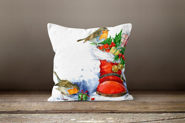 Christmas Pillow Cover|Cute Snow Birds Decor|Santa Clause Pillow Case|Dwarf Santa Decor|Merry Xmas Throw Pillow|Gnome Print Winter Cushion