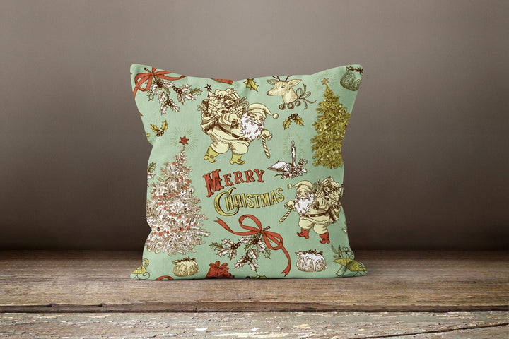 Christmas Pillow Cover|Cute Snow Birds Decor|Santa Clause Pillow Case|Dwarf Santa Decor|Merry Xmas Throw Pillow|Gnome Print Winter Cushion