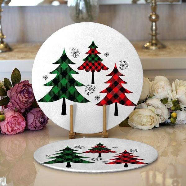 Winter Trend Placemat|Set of 2 Pine Tree Supla Table Mat|Christmas Round American Service Dining Underplate|Farmhouse Style Winter Coasters