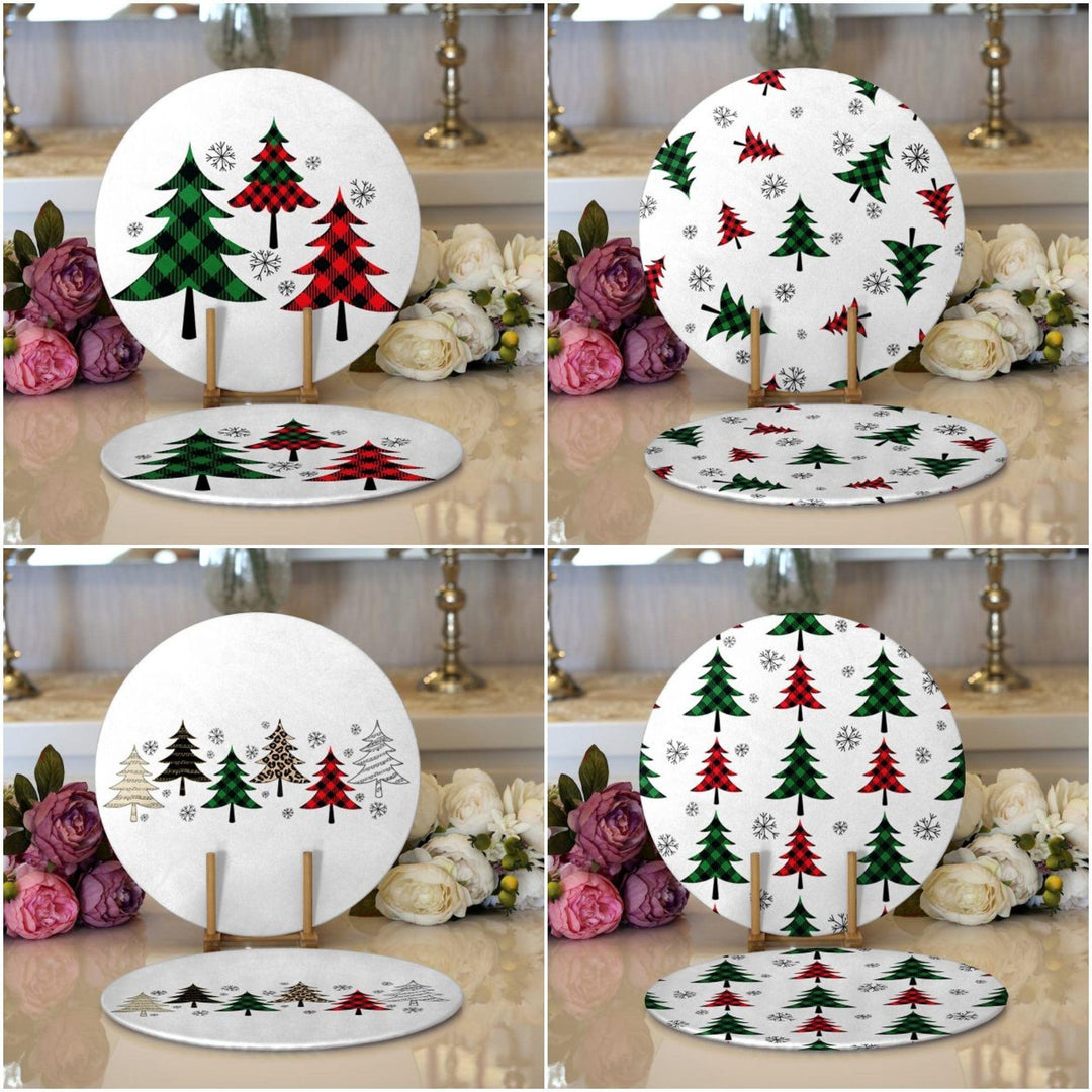 Winter Trend Placemat|Set of 2 Pine Tree Supla Table Mat|Christmas Round American Service Dining Underplate|Farmhouse Style Winter Coasters