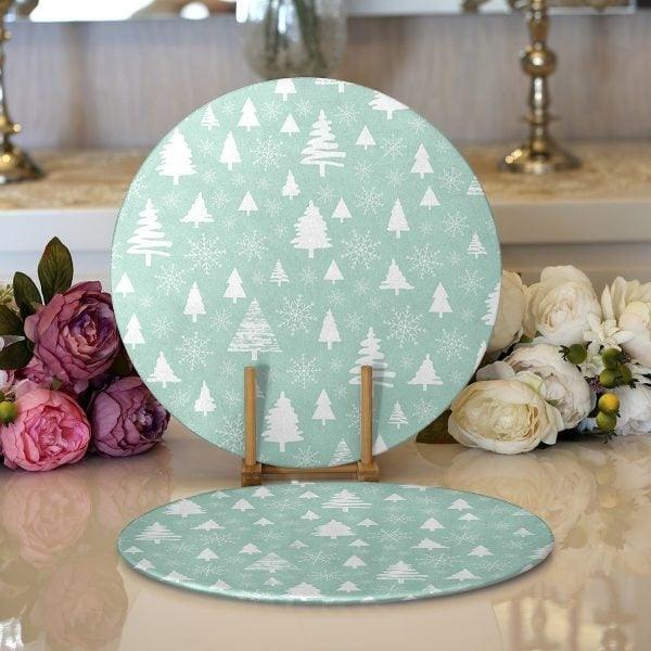 Winter Trend Placemat|Set of 2 Pine Tree Supla Table Mat|Christmas Round American Service Dining Underplate|Farmhouse Style Winter Coasters