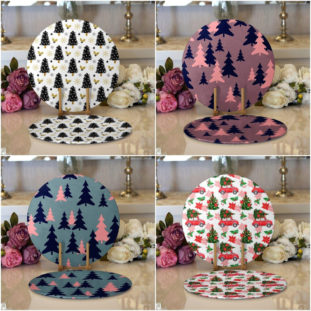 Winter Trend Placemat|Set of 2 Pine Tree Supla Table Mat|Christmas Round American Service Dining Underplate|Farmhouse Style Winter Coasters