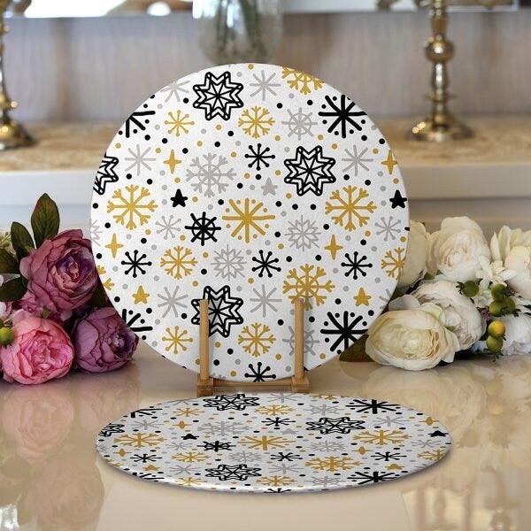 Winter Trend Placemat|Set of 2 Snowflake Supla Table Mat|Christmas Round American Service Dining Underplate|Farmhouse Style Winter Coasters