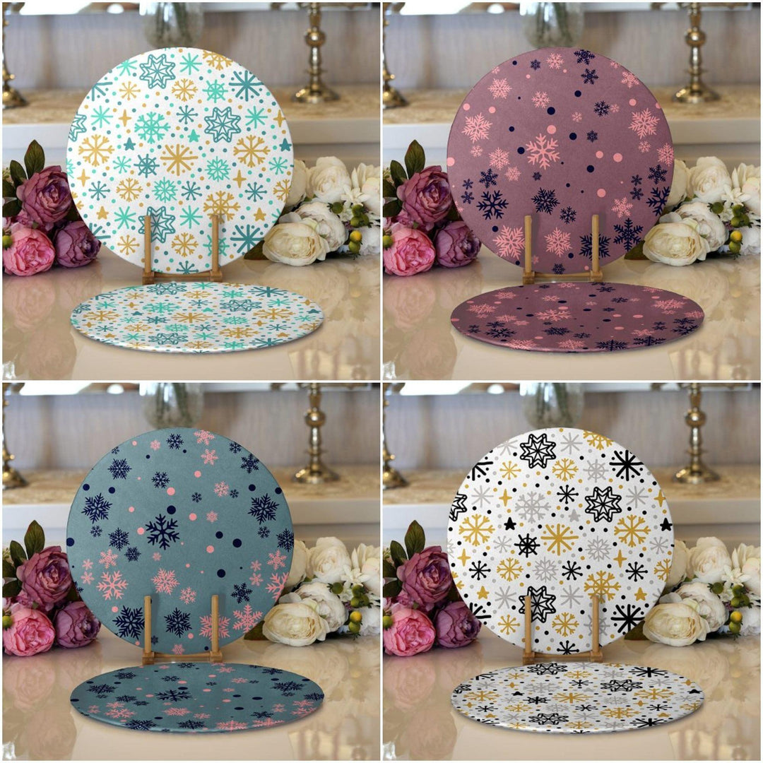 Winter Trend Placemat|Set of 2 Snowflake Supla Table Mat|Christmas Round American Service Dining Underplate|Farmhouse Style Winter Coasters