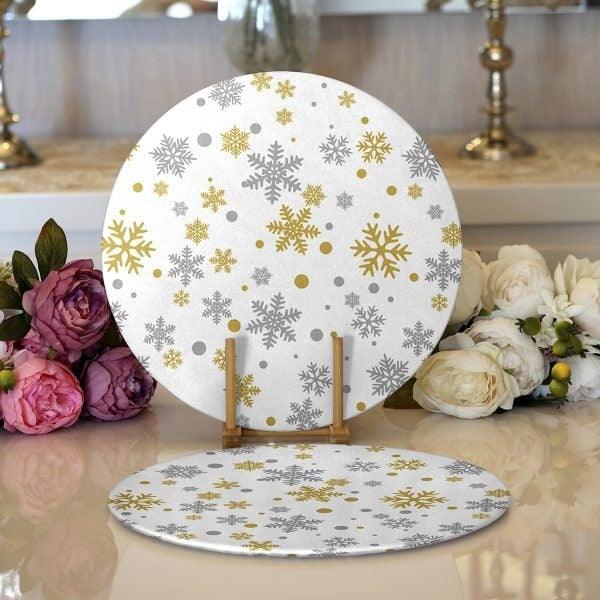 Winter Trend Placemat|Set of 2 Snowflake Supla Table Mat|Christmas Round American Service Dining Underplate|Farmhouse Style Winter Coasters