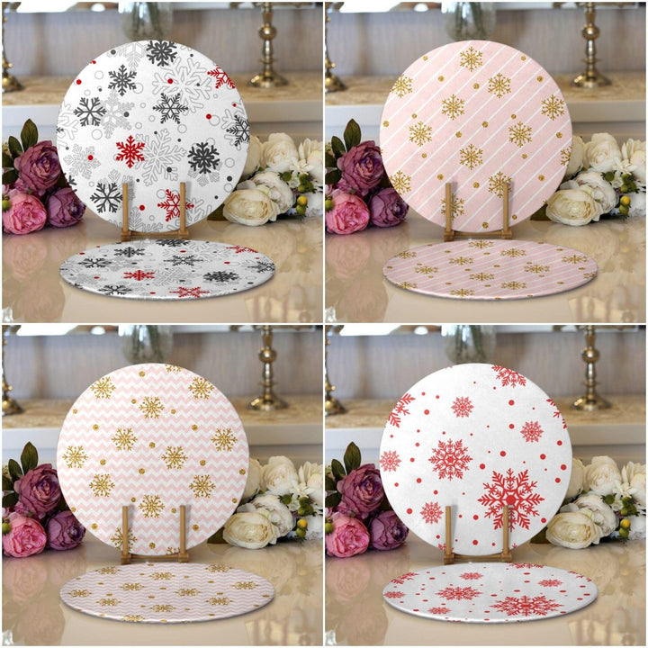 Winter Trend Placemat|Set of 2 Snowflake Supla Table Mat|Christmas Round American Service Dining Underplate|Farmhouse Style Winter Coasters