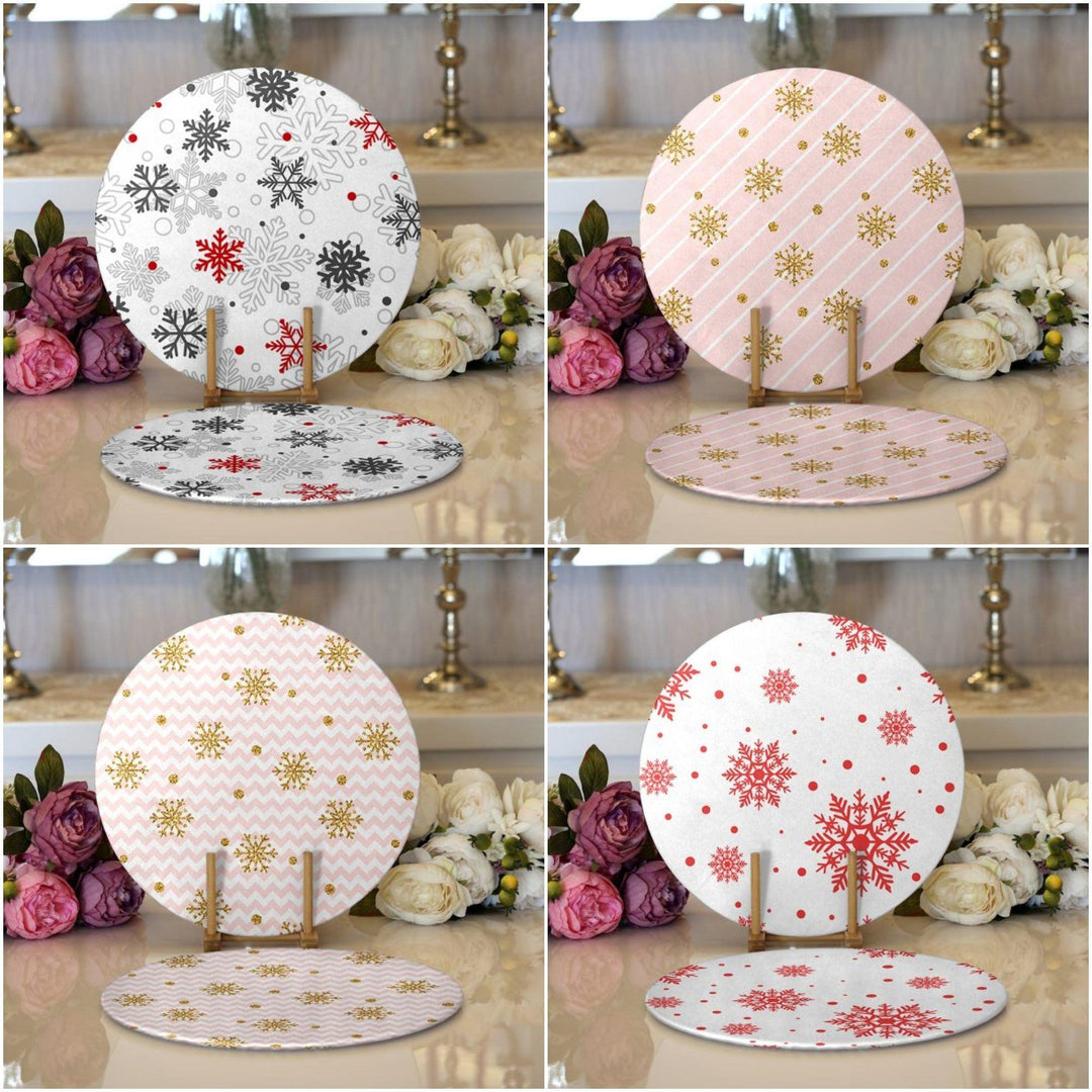 Winter Trend Placemat|Set of 2 Snowflake Supla Table Mat|Christmas Round American Service Dining Underplate|Farmhouse Style Winter Coasters