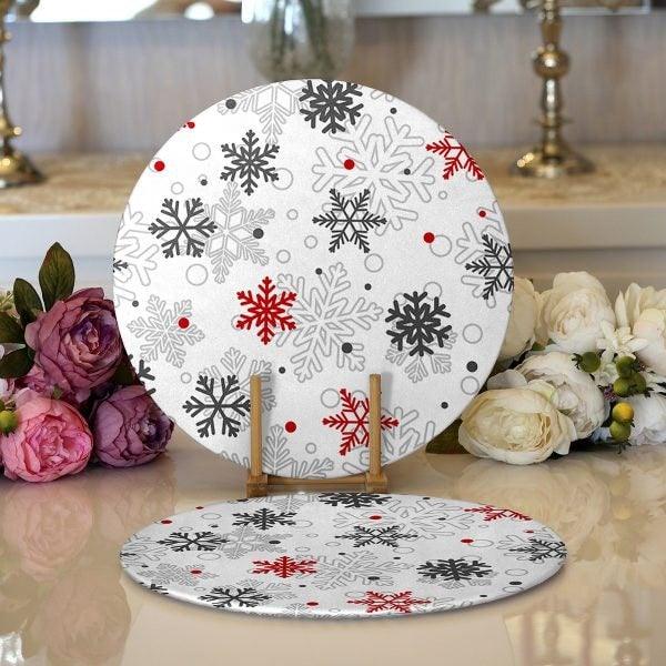 Winter Trend Placemat|Set of 2 Snowflake Supla Table Mat|Christmas Round American Service Dining Underplate|Farmhouse Style Winter Coasters