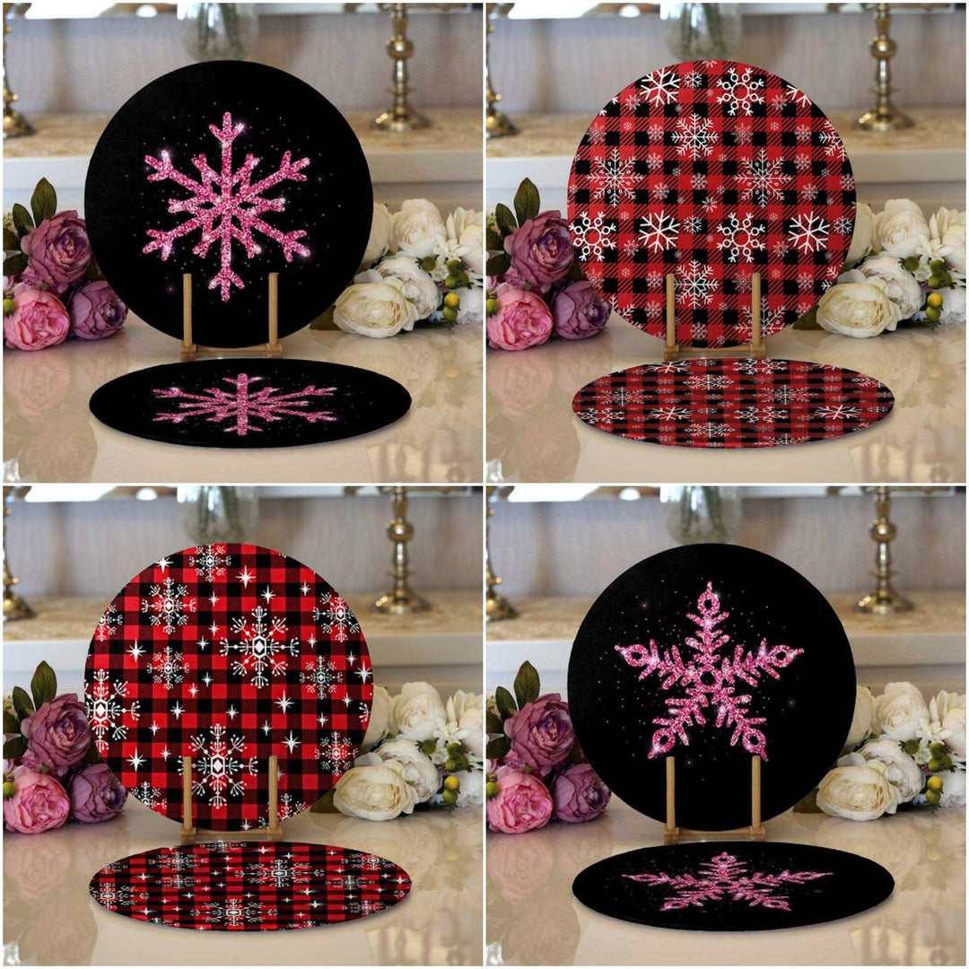 Winter Trend Placemat|Set of 2 Snowflake Supla Table Mat|Christmas Round American Service Dining Underplate|Farmhouse Style Winter Coasters