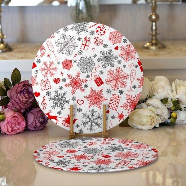 Winter Trend Placemat|Set of 2 Snowflake Supla Table Mat|Christmas Round American Service Dining Underplate|Farmhouse Style Winter Coasters