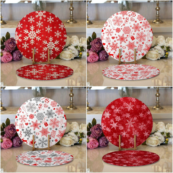 Winter Trend Placemat|Set of 2 Snowflake Supla Table Mat|Christmas Round American Service Dining Underplate|Farmhouse Style Winter Coasters