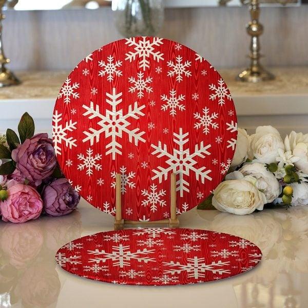 Winter Trend Placemat|Set of 2 Snowflake Supla Table Mat|Christmas Round American Service Dining Underplate|Farmhouse Style Winter Coasters