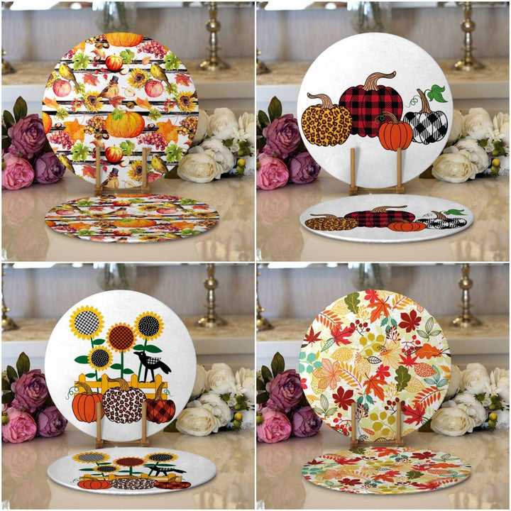 Fall Trend Placemat|Set of 2 Pumpkin Supla Table Mat|Floral Pumpkin Round American Service Dining Underplate|Farmhouse Style Autumn Coasters