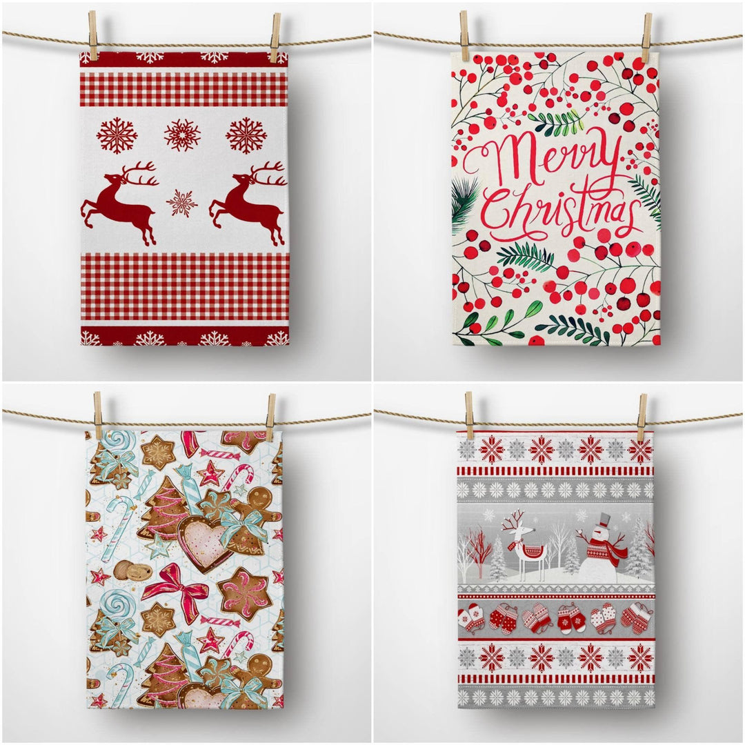 Christmas Kitchen Towel|Cute Snowman Dish Towel|Xmas Deer Print Hand Towel|Decorative Hand Towel|Xmas Cookies Tea Towel|Xmas Hand Towel