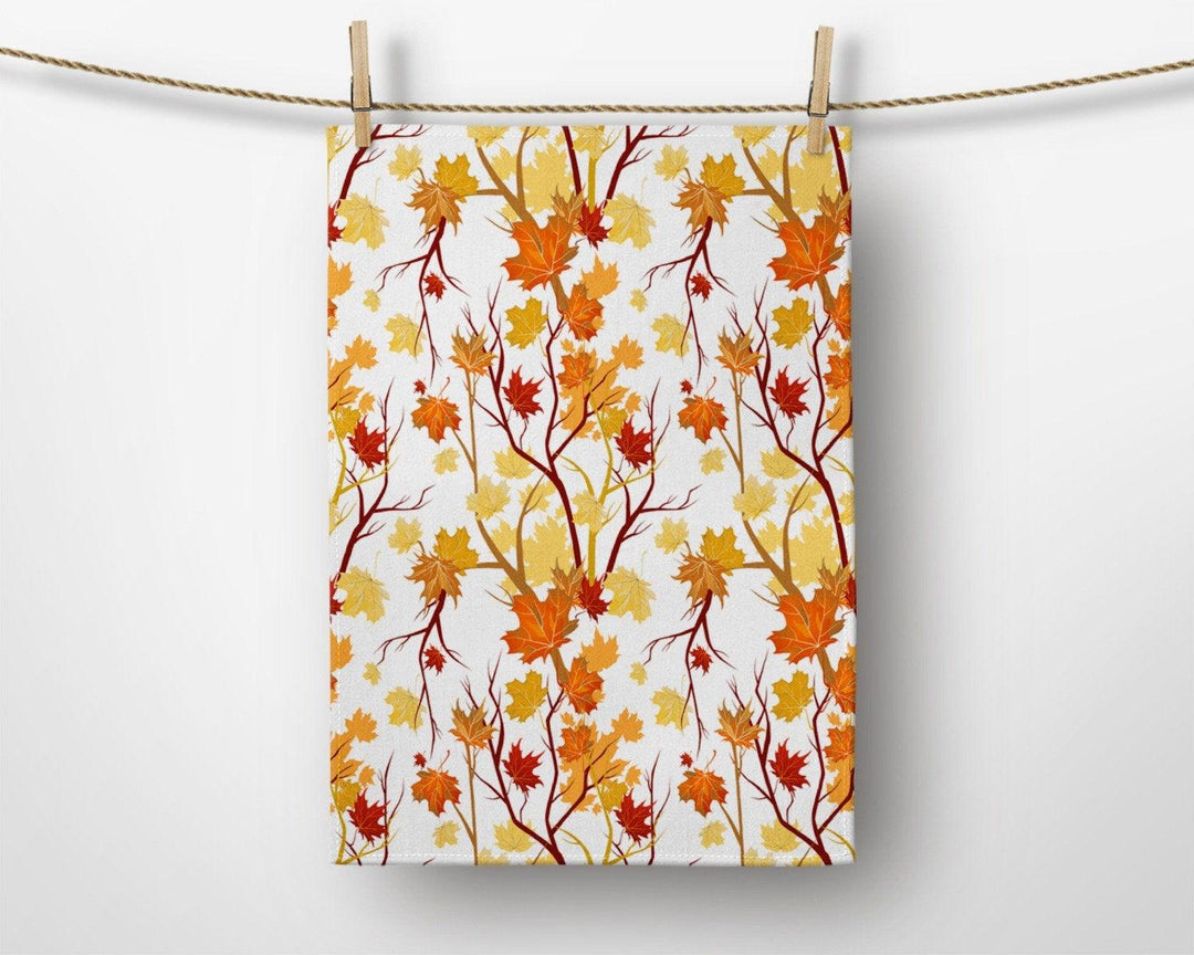 Fall Trend Kitchen Towel|Autumn Leaves Dish Towel|Autumn Print Hand Towel|Decorative Hand Towel|Dry Leaves Tea Towel|Autumn Trend Hand Towel