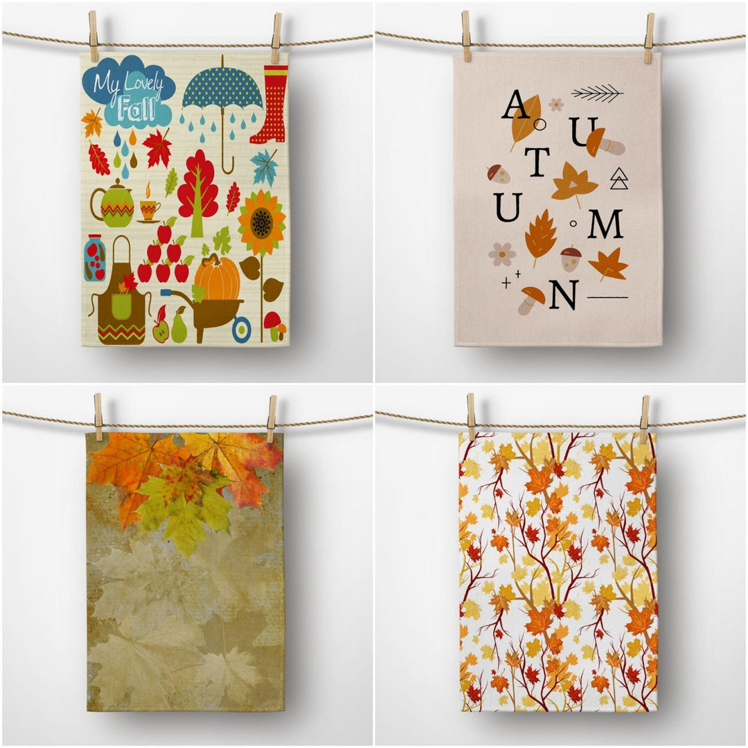 Fall Trend Kitchen Towel|Autumn Leaves Dish Towel|Autumn Print Hand Towel|Decorative Hand Towel|Dry Leaves Tea Towel|Autumn Trend Hand Towel