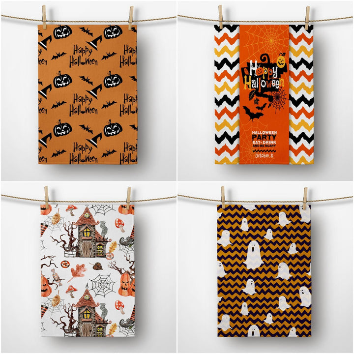 Halloween Kitchen Towel|Carved Pumpkin Dish Towel|Haunted House Hand Towel|Decorative Towel|Ghost Print Tea Towel|Autumn Trend Hand Towel