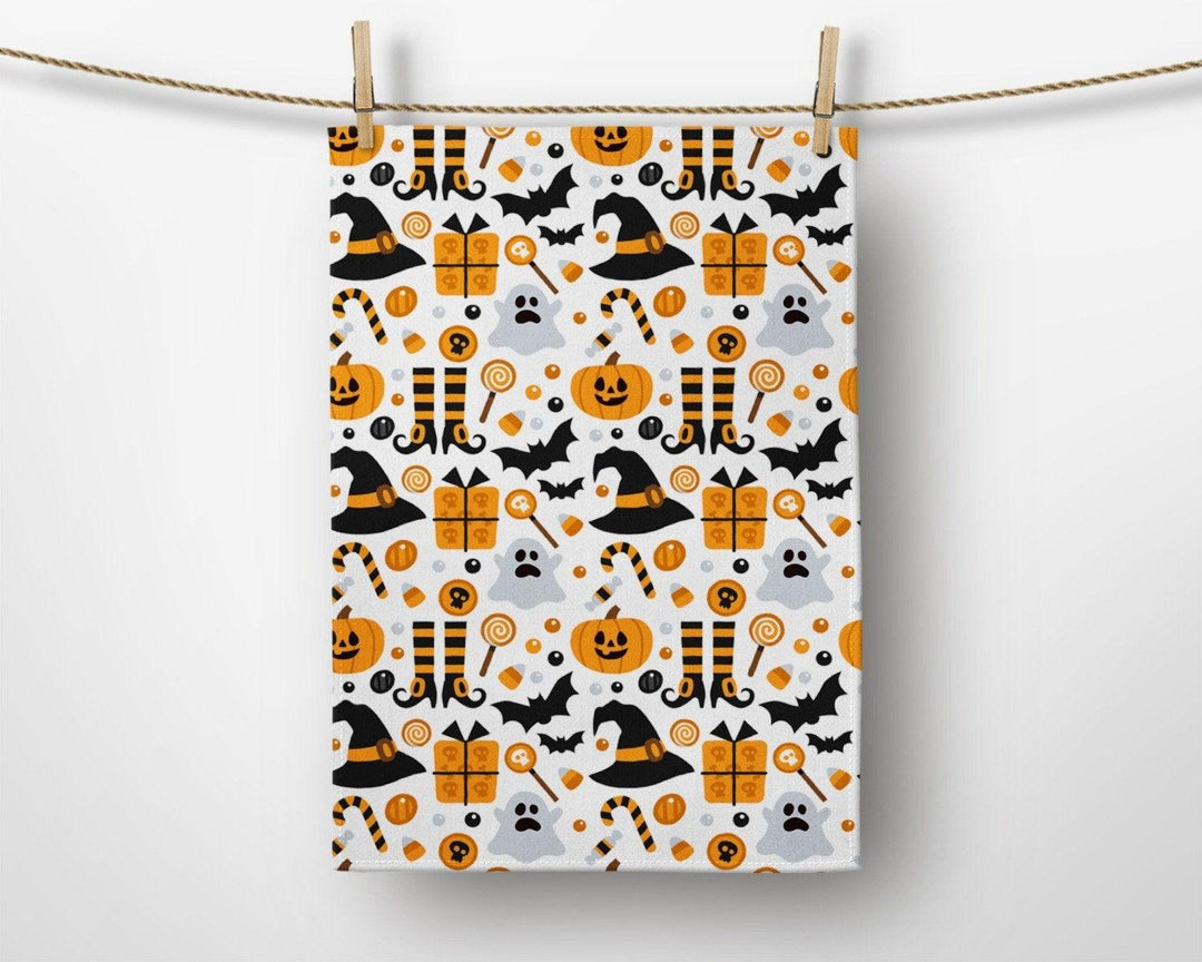 Halloween Kitchen Towel|Carved Pumpkin Dish Towel|Spider Web and Skull Towel|Decorative Tea Towel|Witch Hat Towel|Autumn Trend Hand Towel