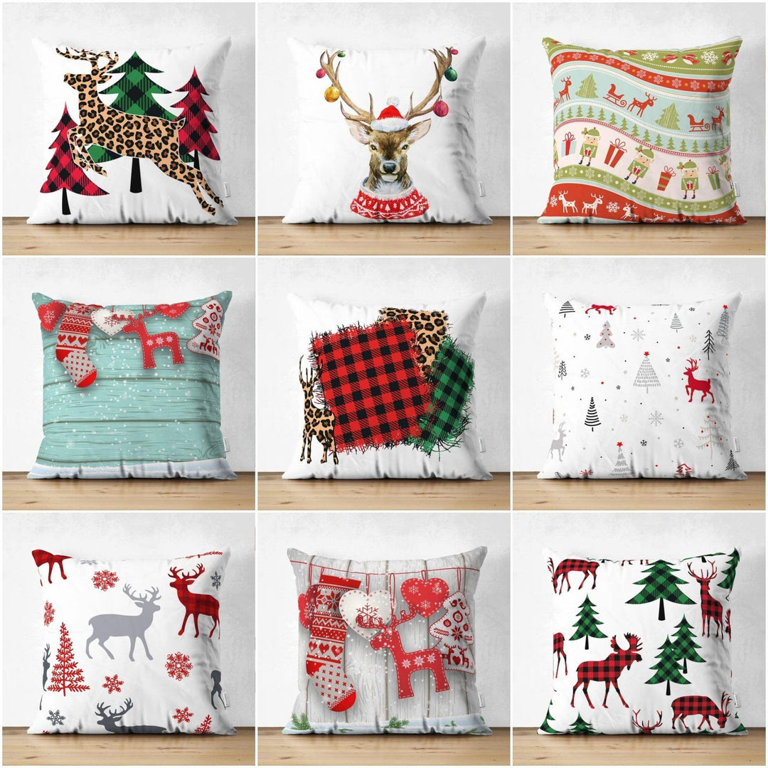 Christmas Pillow Cover|Christmas Deer Home Decor|Suede Winter Trend Pillow Top|Housewarming Xmas Gift Idea|Christmas Tree Throw Pillow Cover